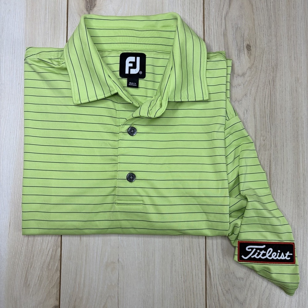 FooTjoy TITLEIST Polo Shirt Performance Mens Medium Green Stripe